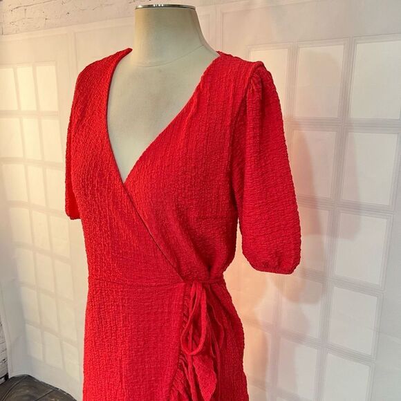 Mango NWT Puffed sleeves texture true wrap dress size medium - Picture 6 of 15
